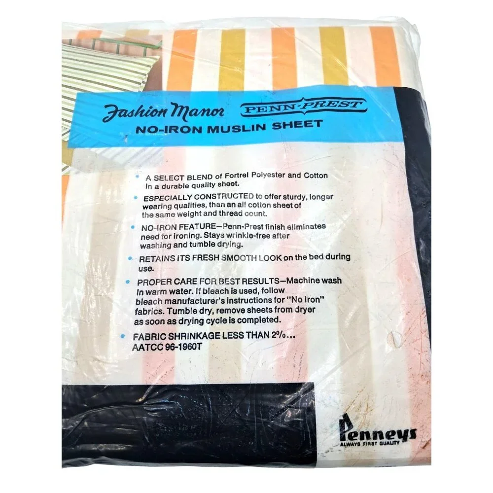 Penneys Fashion Manor Bedding Set Twin Marigold Yellow Striped Vintage 3pc New